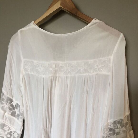 Maria Rello White Lace Boho Top Lace Up Neckline Womens Size Small Rayon - Picture 6 of 9